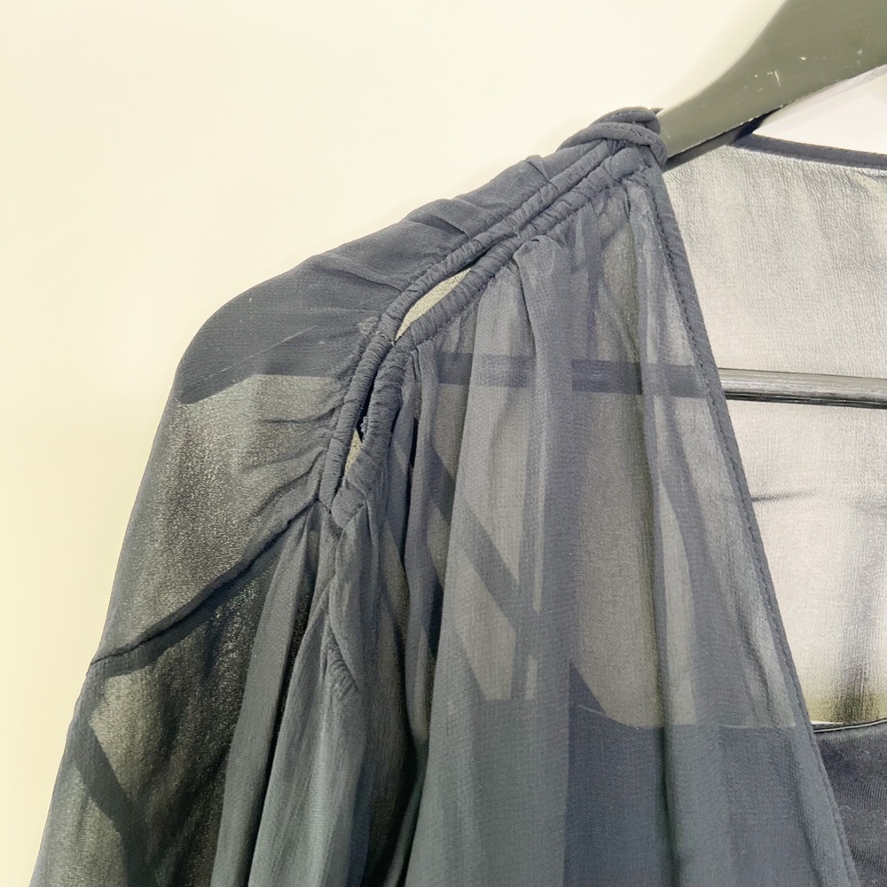 Anthropologie Blouse Cropped Top Sheer Balloon Sleeve Black OB1542695 - Picture 5 of 7